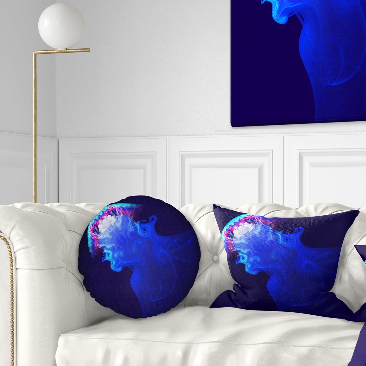 Designart Blue Jellyfish in Ocean - Animal Throw Pillow - 12x20