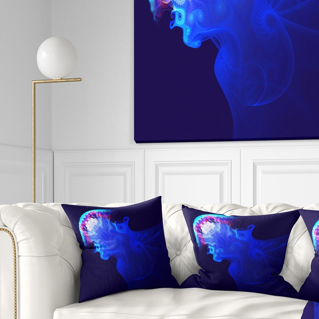 Designart Blue Jellyfish in Ocean - Animal Throw Pillow - 18x18