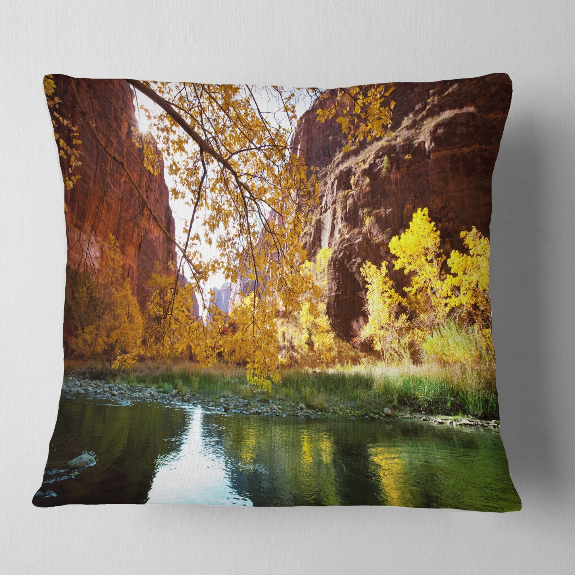Designart Blue Lake in Yosemite Mountains - Landscape Printed Throw Pillow - 18x18