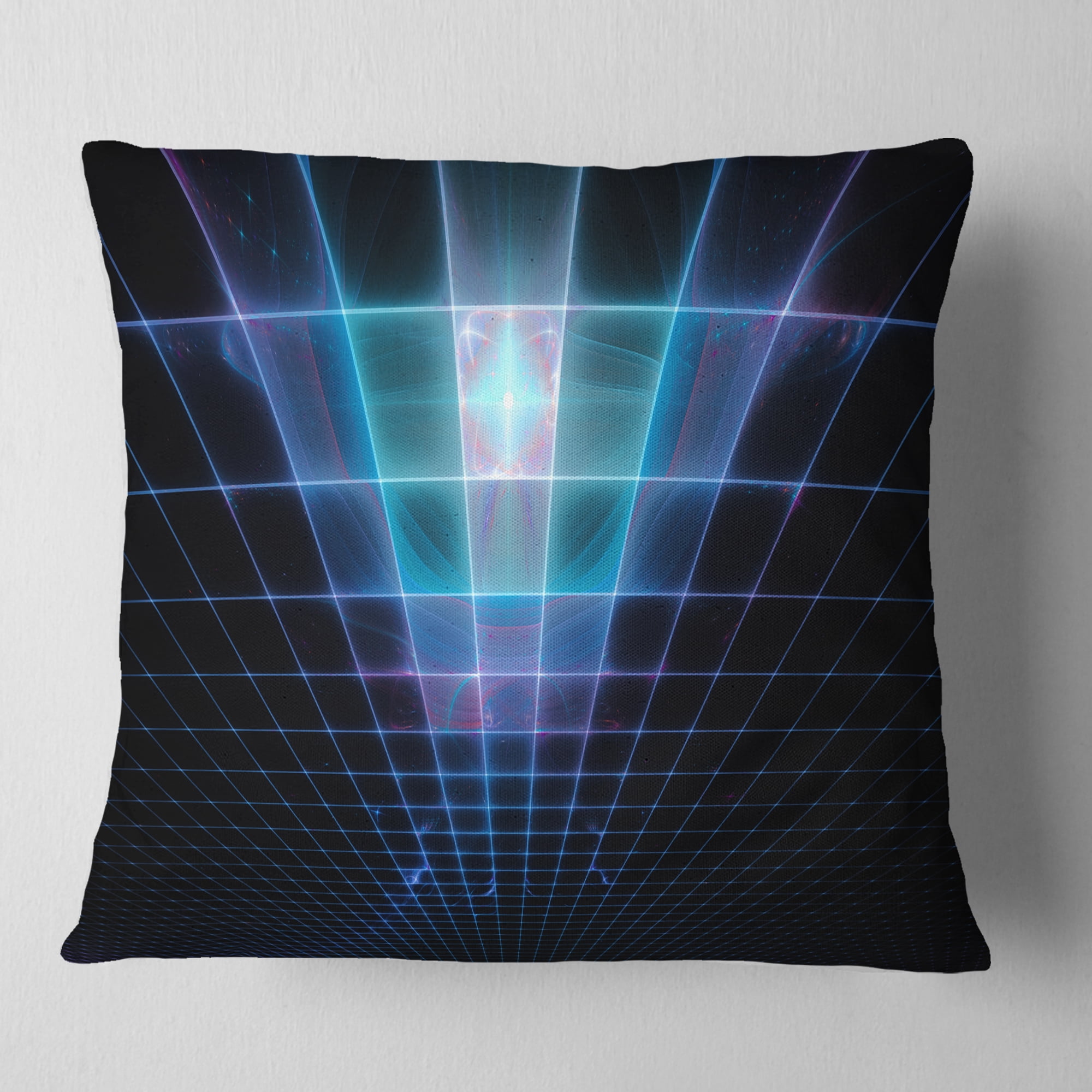 Designart Blue Laser Protective Grids - Abstract Throw Pillow - 16x16