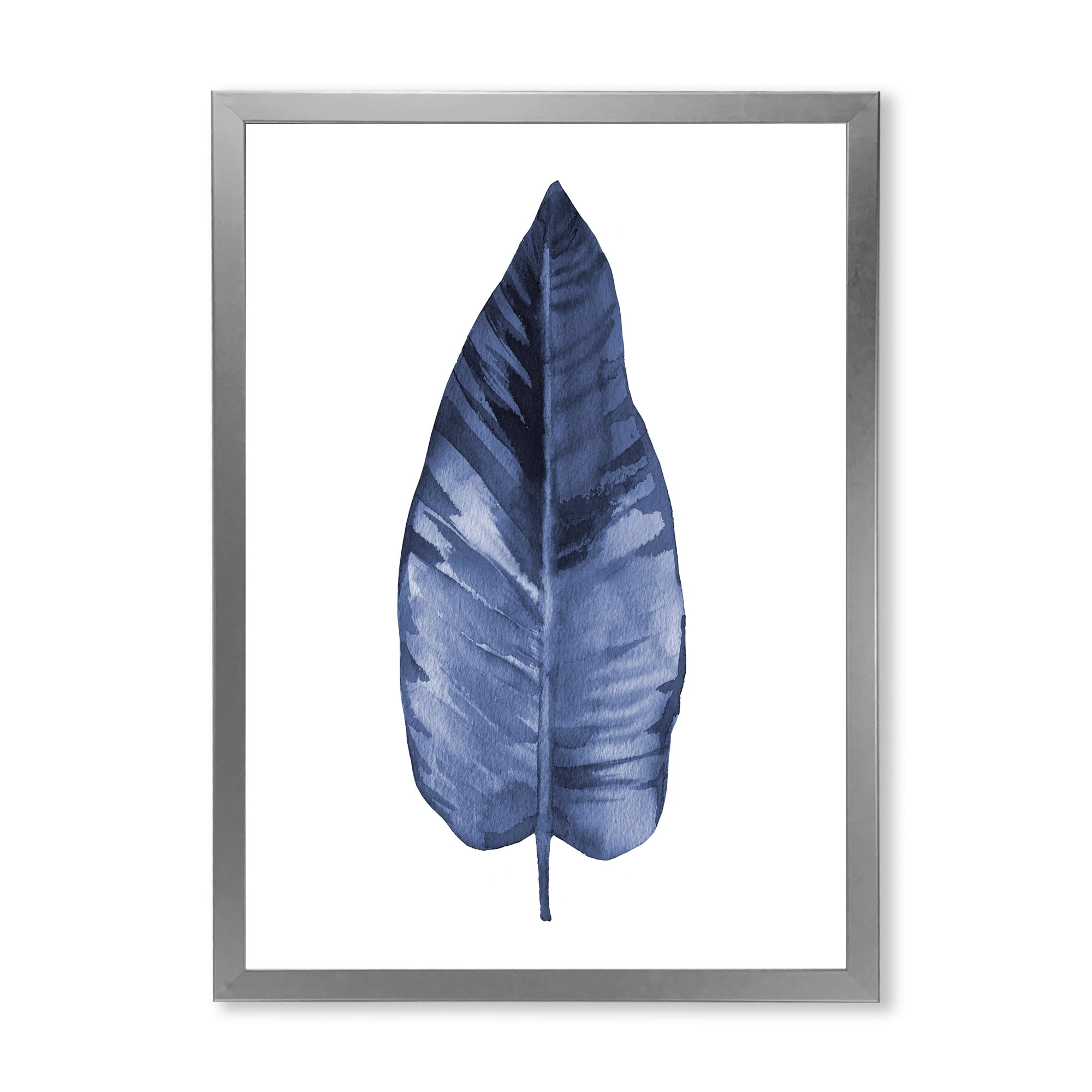 Designart 'Blue Leaf Watercolour On White Background' Traditional Framed Art Print
