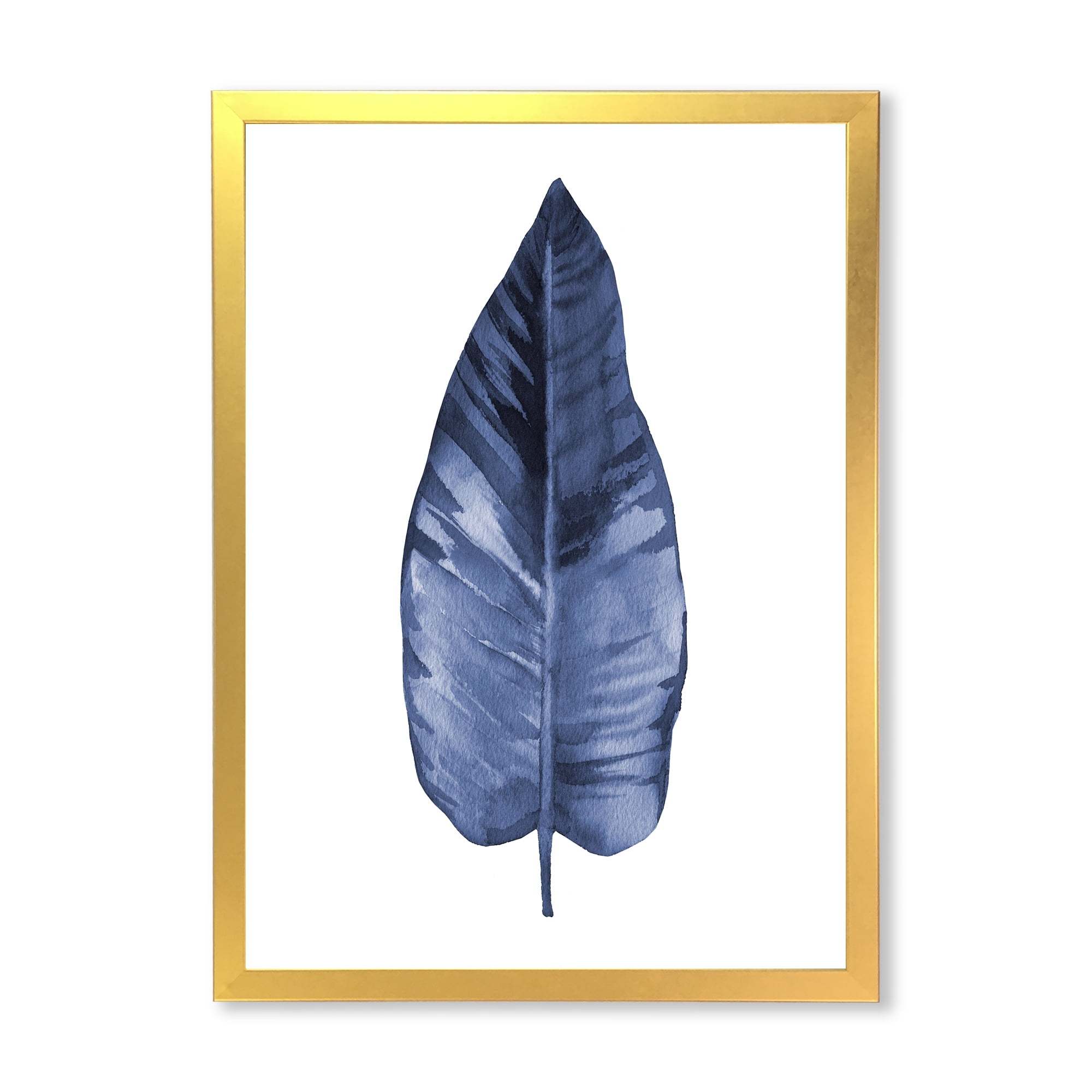 Designart 'Blue Leaf Watercolour On White Background' Traditional Framed Art Print