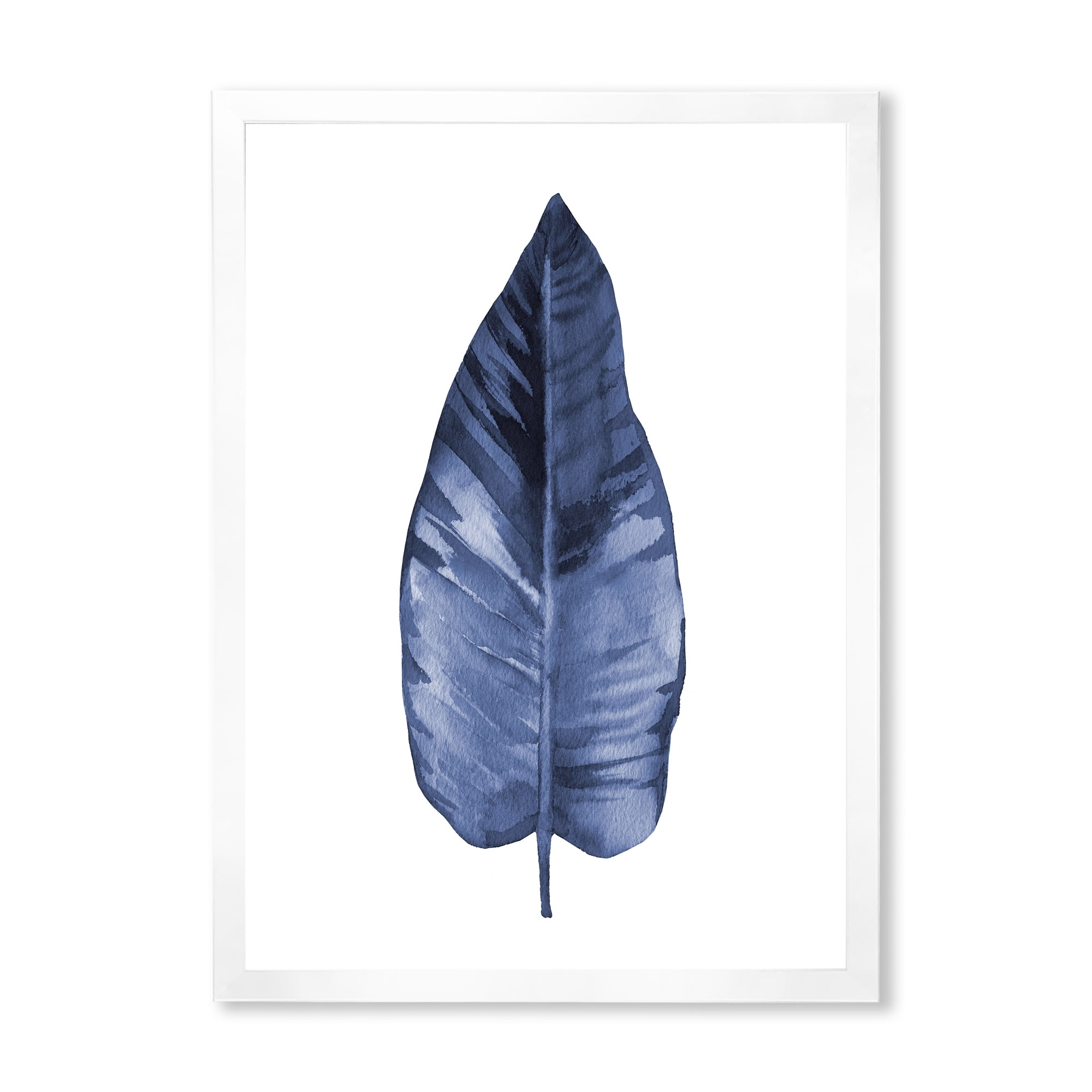 Designart 'Blue Leaf Watercolour On White Background' Traditional Framed Art Print