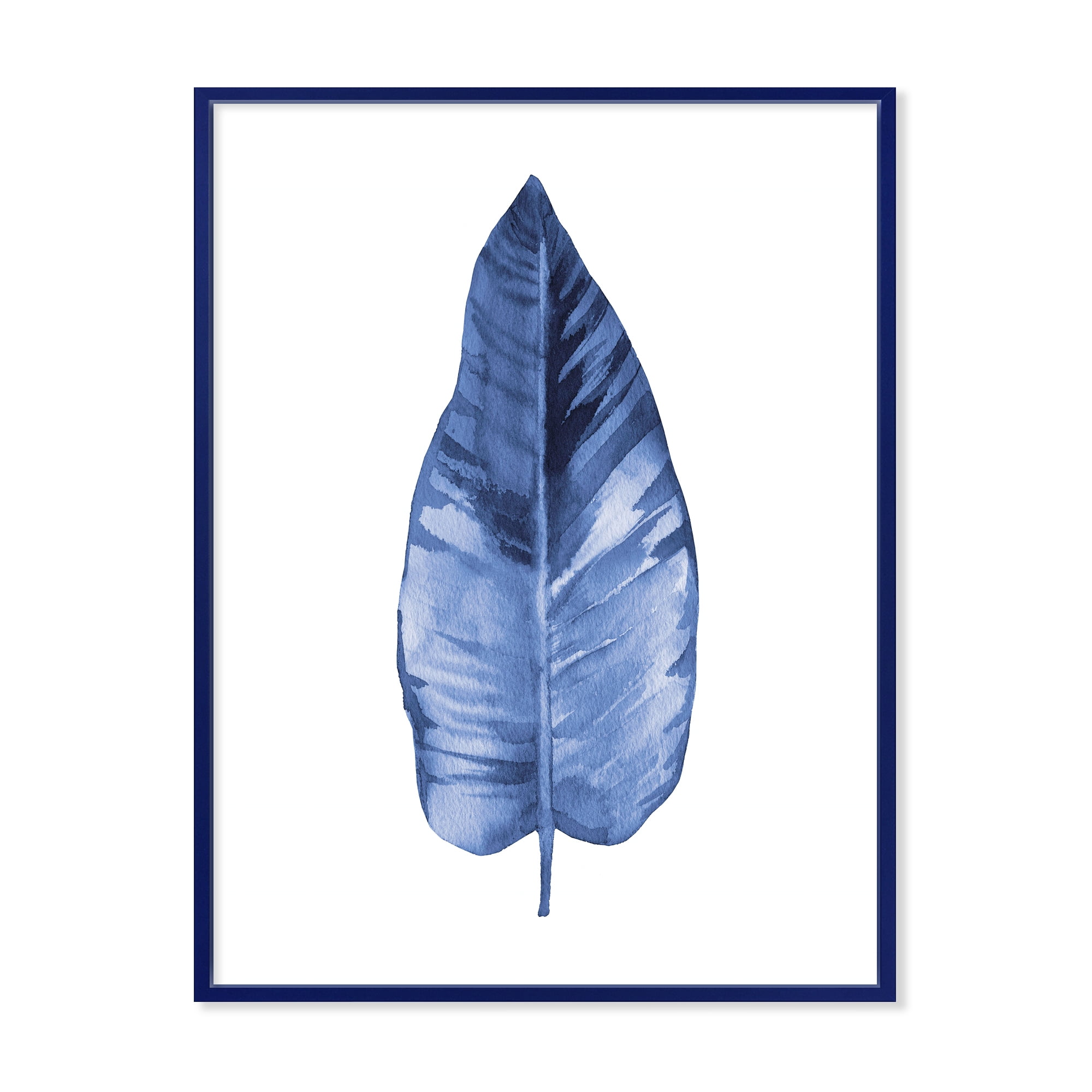 Designart 'Blue Leaf Watercolour On White Background' Traditional Framed Canvas Wall Art Print