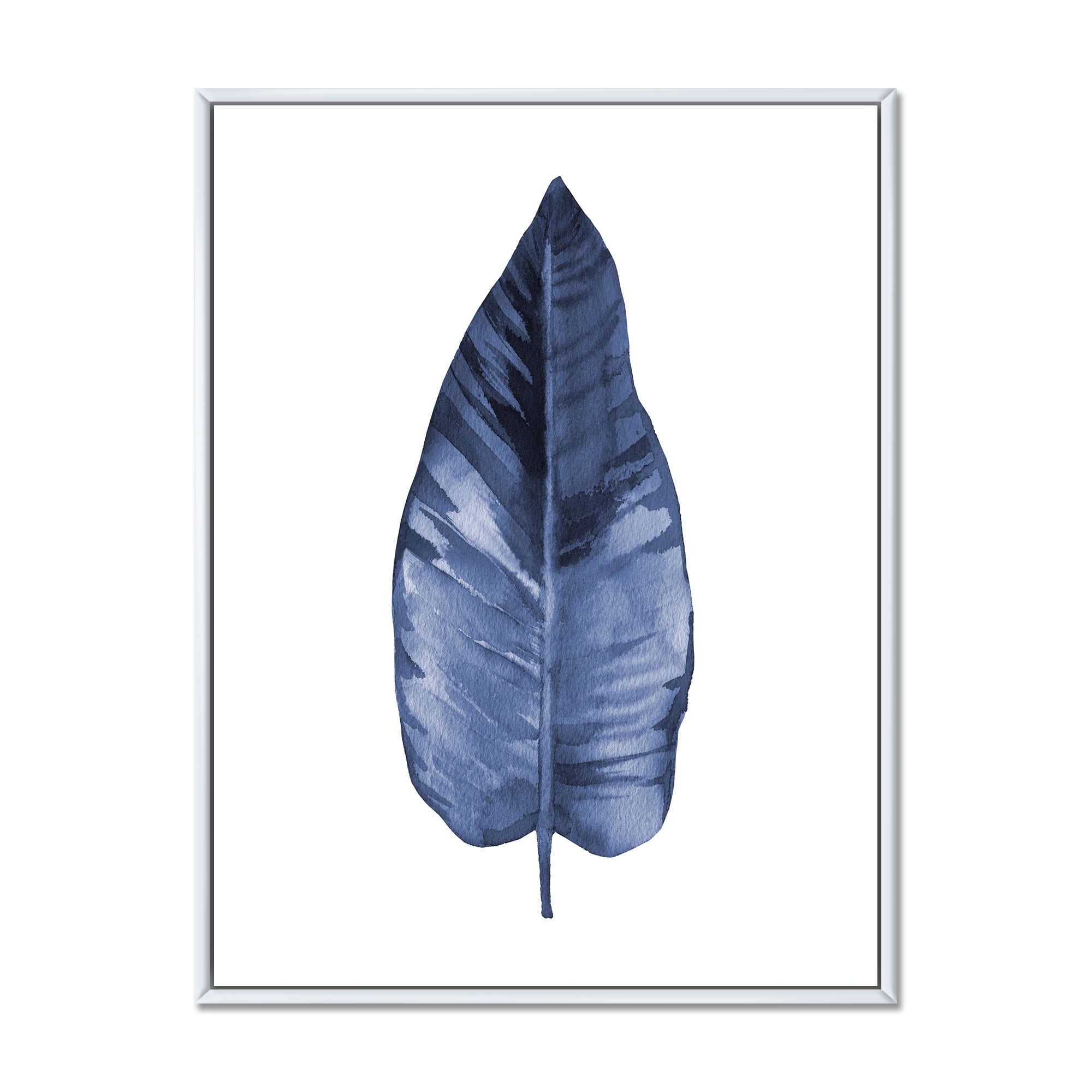 Designart 'Blue Leaf Watercolour On White Background' Traditional Framed Canvas Wall Art Print