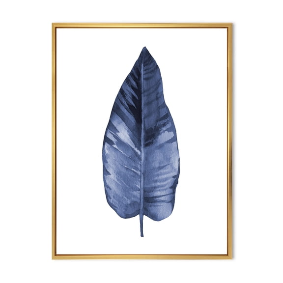 Designart 'Blue Leaf Watercolour On White Background' Traditional Framed Canvas Wall Art Print