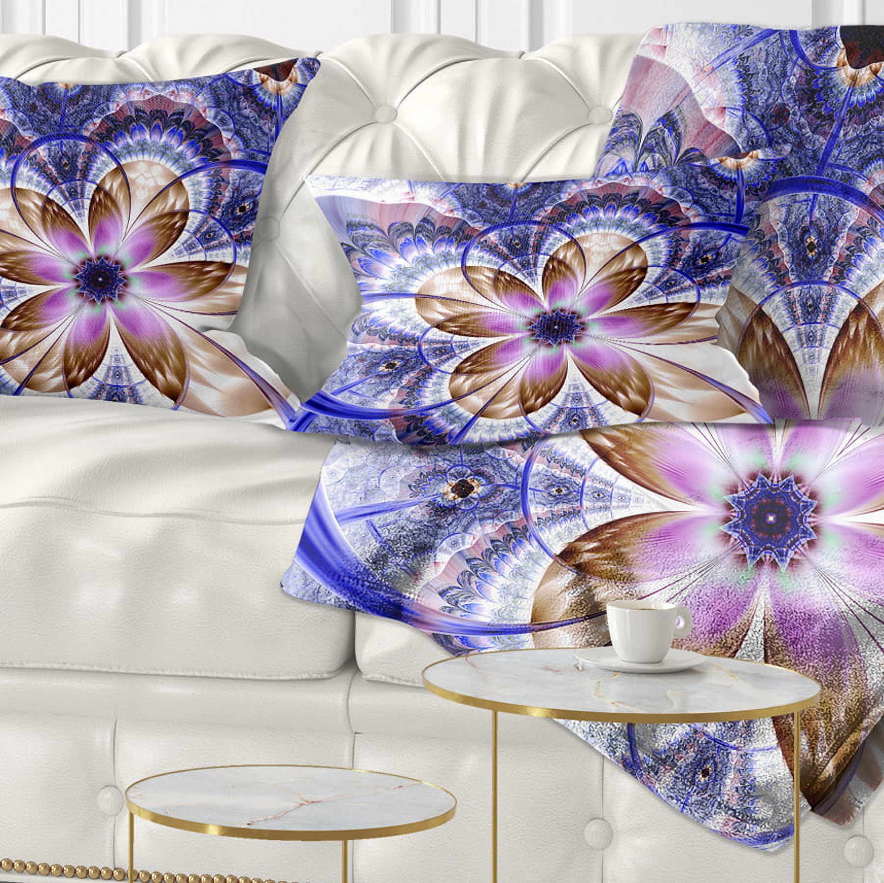 Designart Blue Light Fractal Flower - Floral Throw Pillow - 12x20