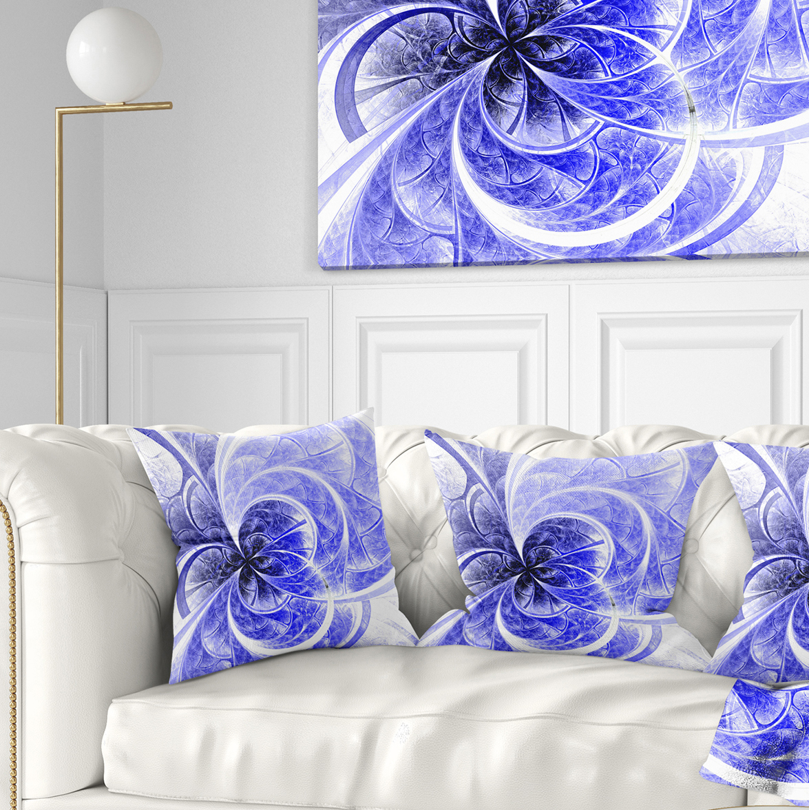 Designart Blue Light Fractal Flower Pattern - Abstract Throw Pillow - 16x16