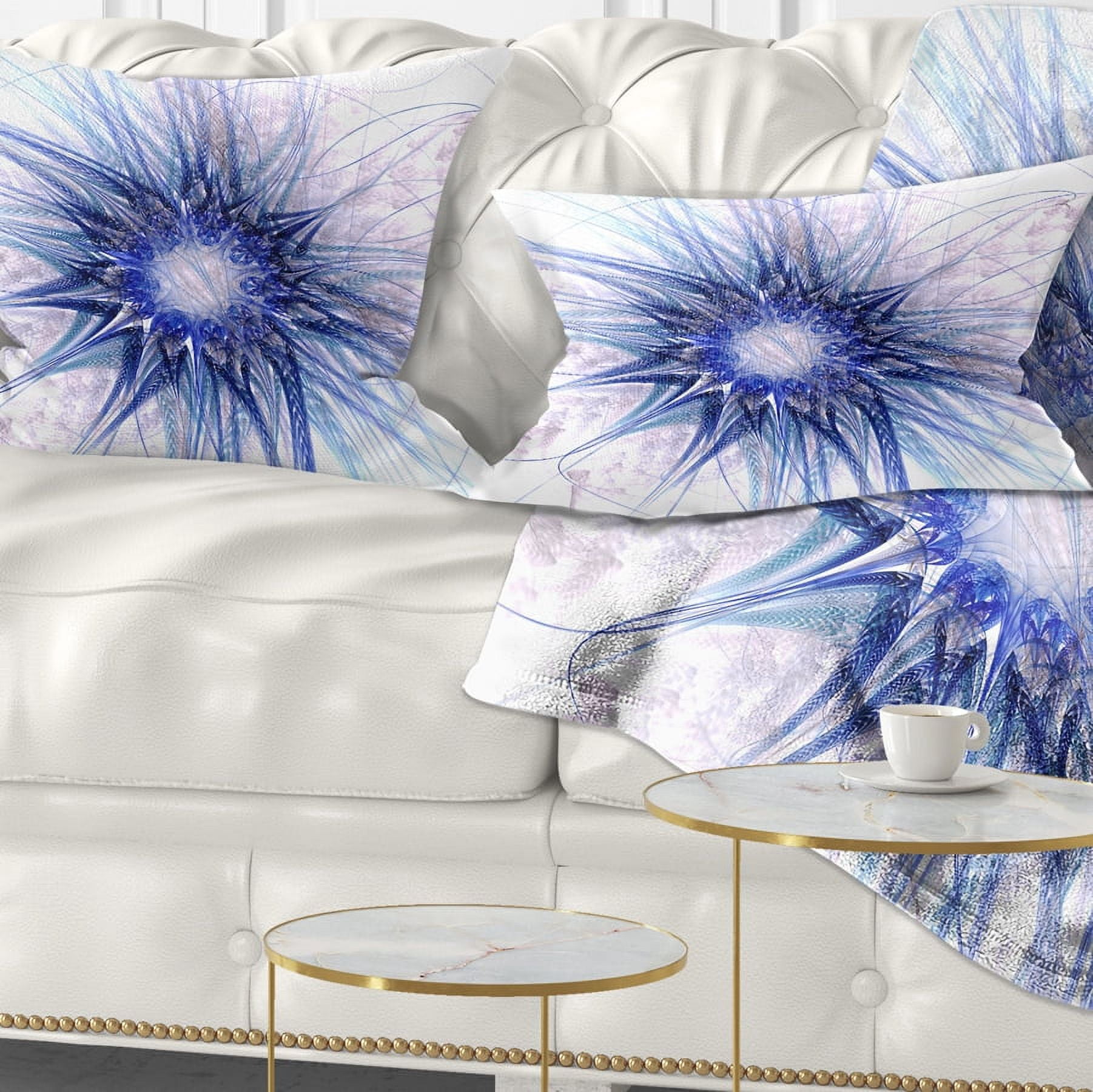 Designart Blue Light Fractal Flower Texture - Abstract Throw Pillow - 12x20