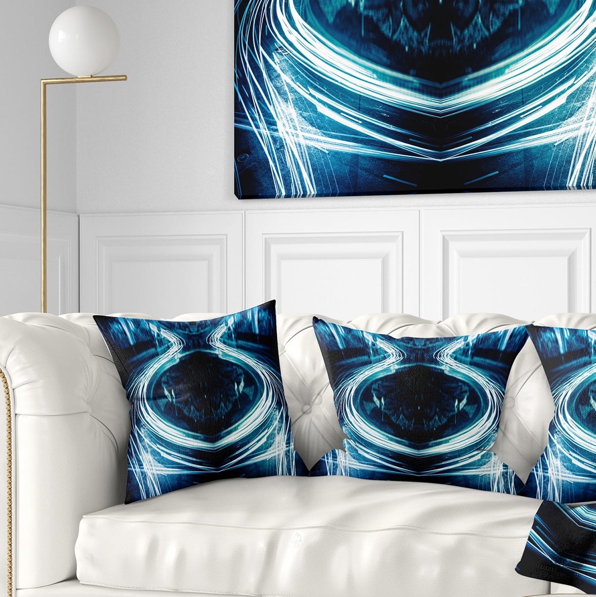 Designart Blue Light Trails - Abstract Throw Pillow - 16x16