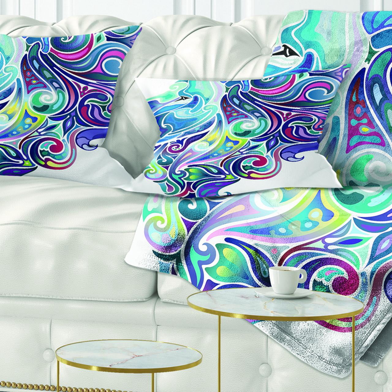 Designart Blue Lion Abstract Art - Animal Throw Pillow - 12x20