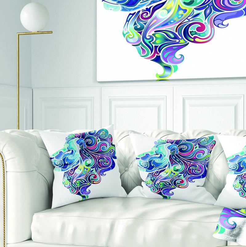 Designart Blue Lion Abstract Art - Animal Throw Pillow - 16x16