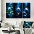 thumbnail image 1 of Designart "Blue Lotus Blossoming in Moonlit Pond" Lotus Wall Art Set Of 3 - Modern Blue Gallery Wall Set For Home Decor, 1 of 6