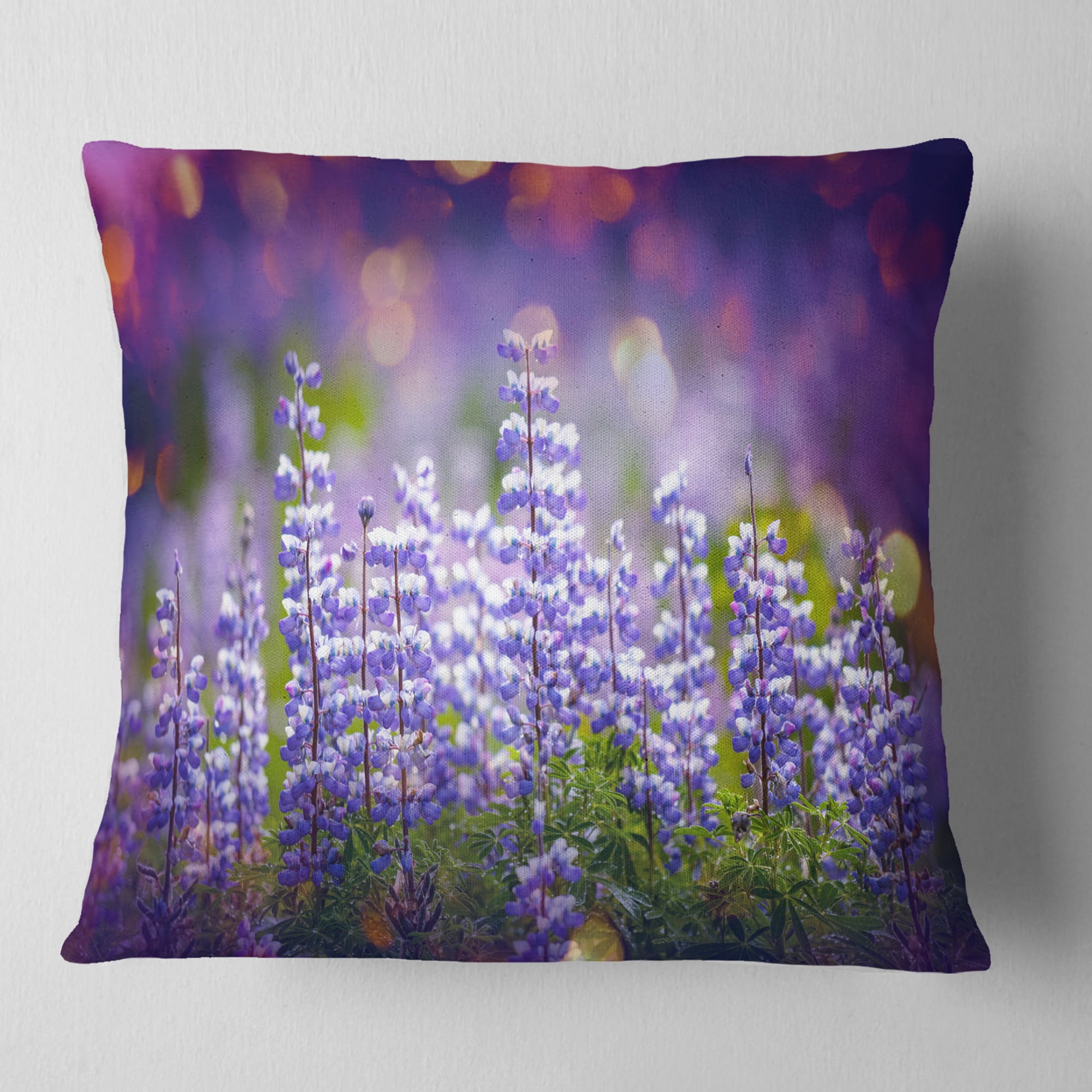Designart Blue Lupin Flowers on Blue Background - Flower Throw Pillow - 18x18