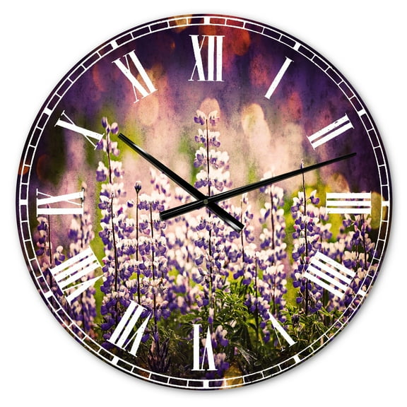 Designart 'Blue Lupin Flowers on Blue Background' Traditional wall clock