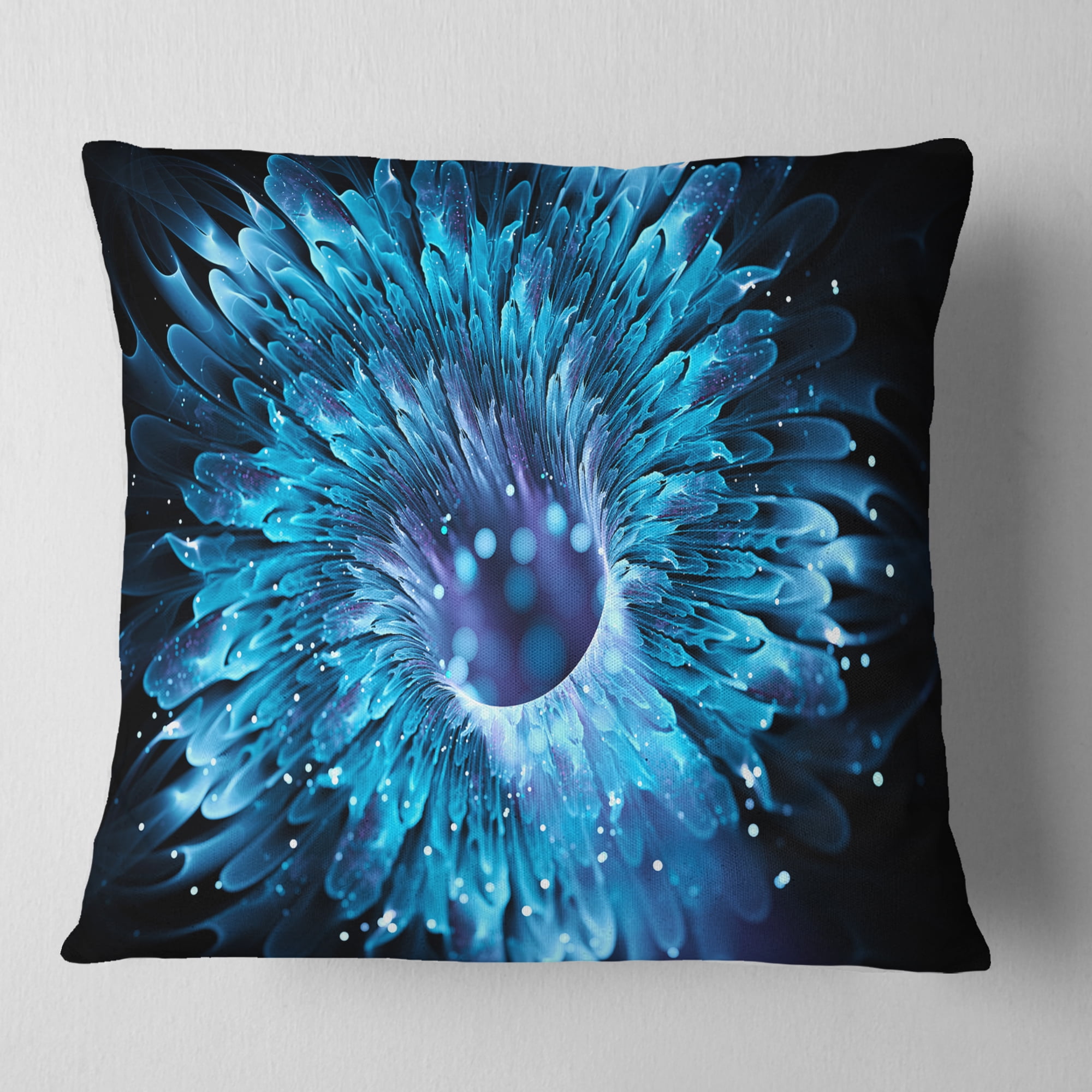 Designart Blue Magical Wormhole Fractal - Abstract Throw Pillow - 16x16