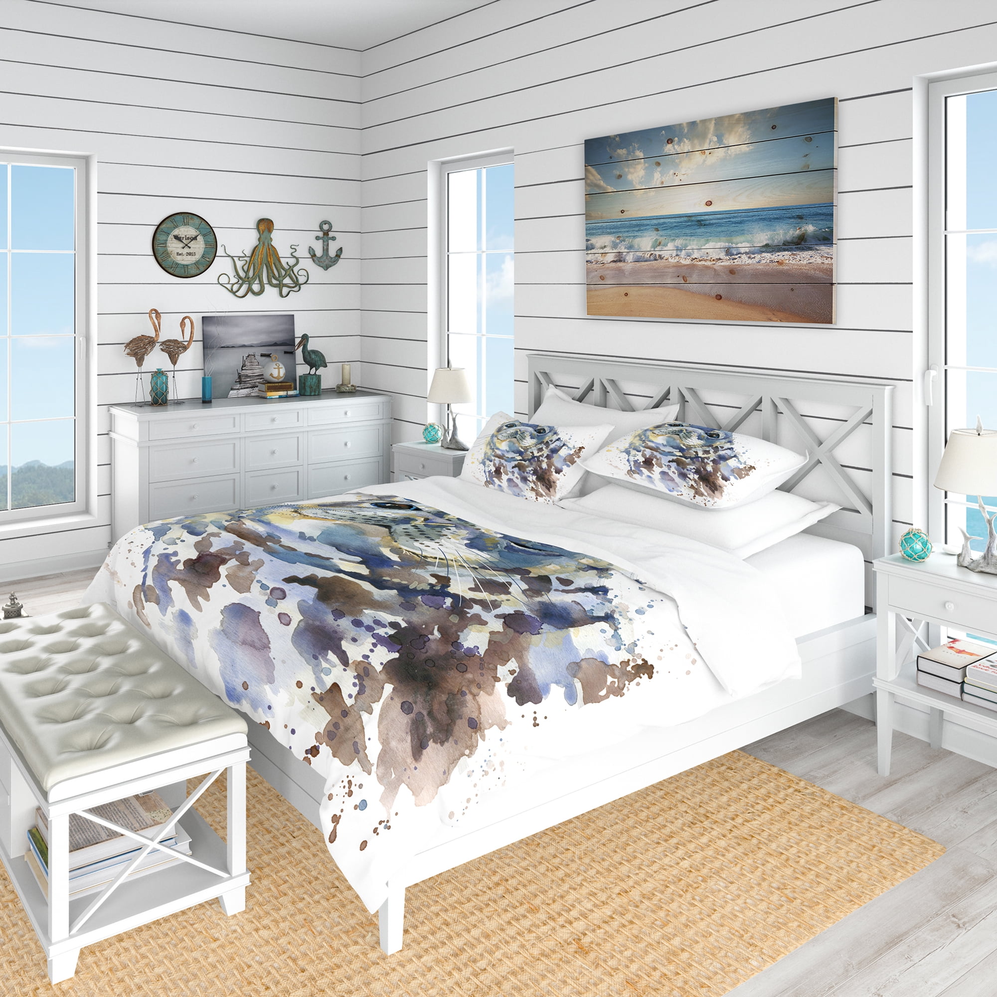 Designart 'Blue Marine Seal Watercolor' Nautical & Coastal Duvet Cover Set