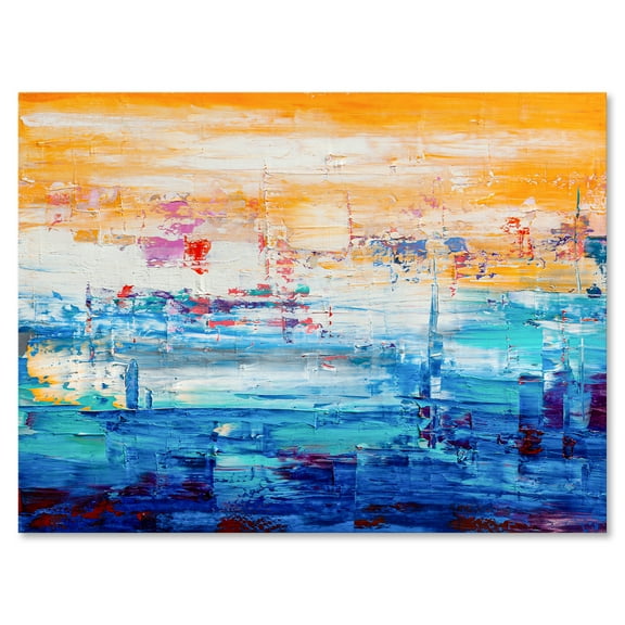 Designart ' Blue Meet Orange Abstract ' Modern Canvas Wall Art Print
