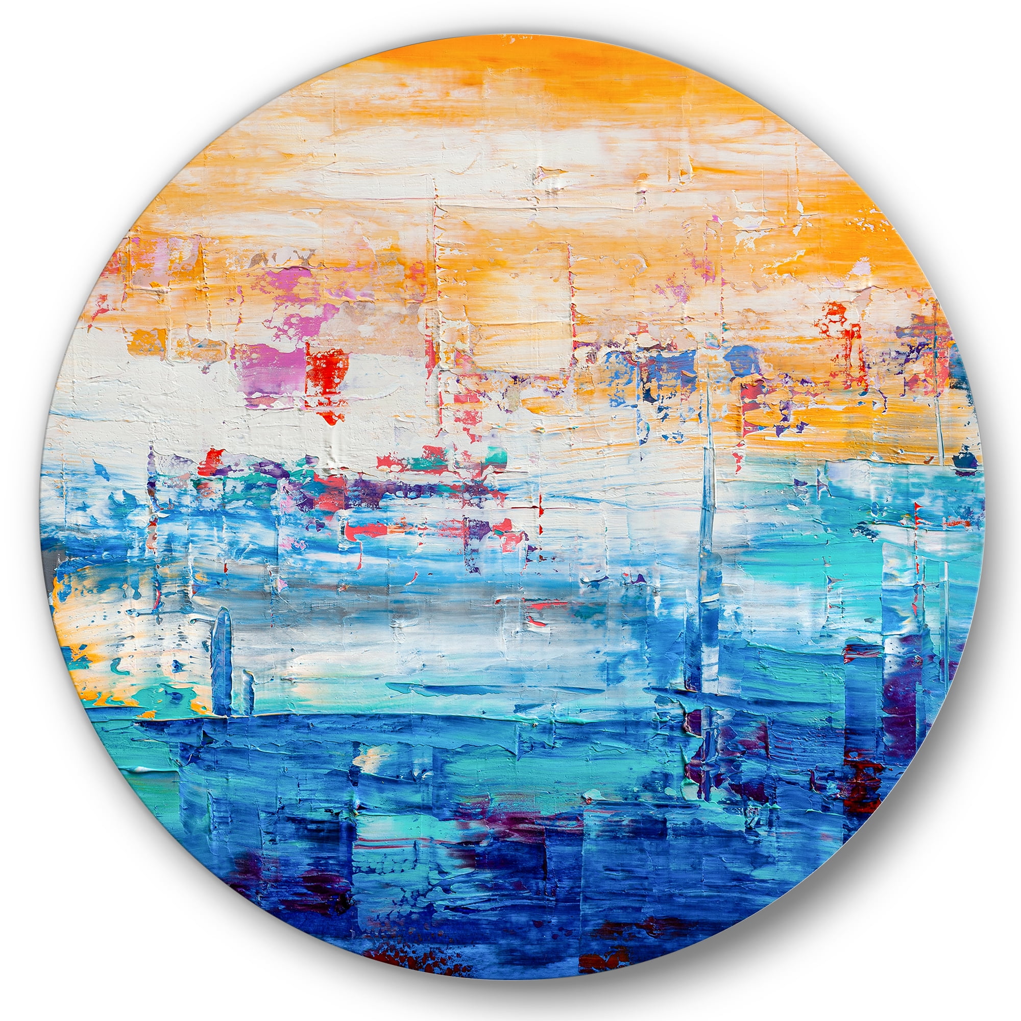 Designart 'Blue Meet Orange Abstract' Modern Circle Metal Wall Art 36x36 - Disc of 36