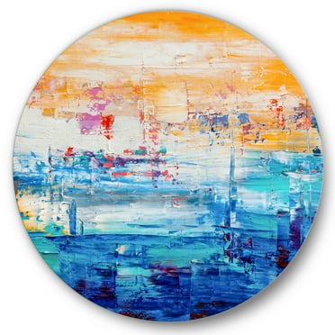 Designart 'Blue Meet Orange Abstract' Modern Circle Metal Wall Art 36x36 - Disc of 36