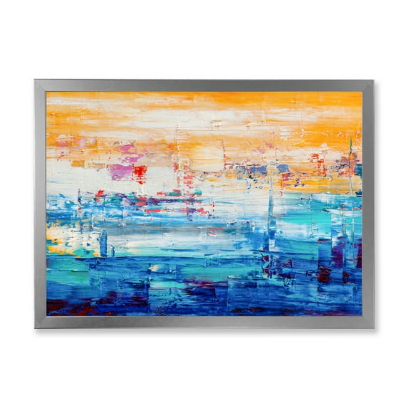 Designart 'Blue Meet Orange Abstract' Modern Framed Art Print