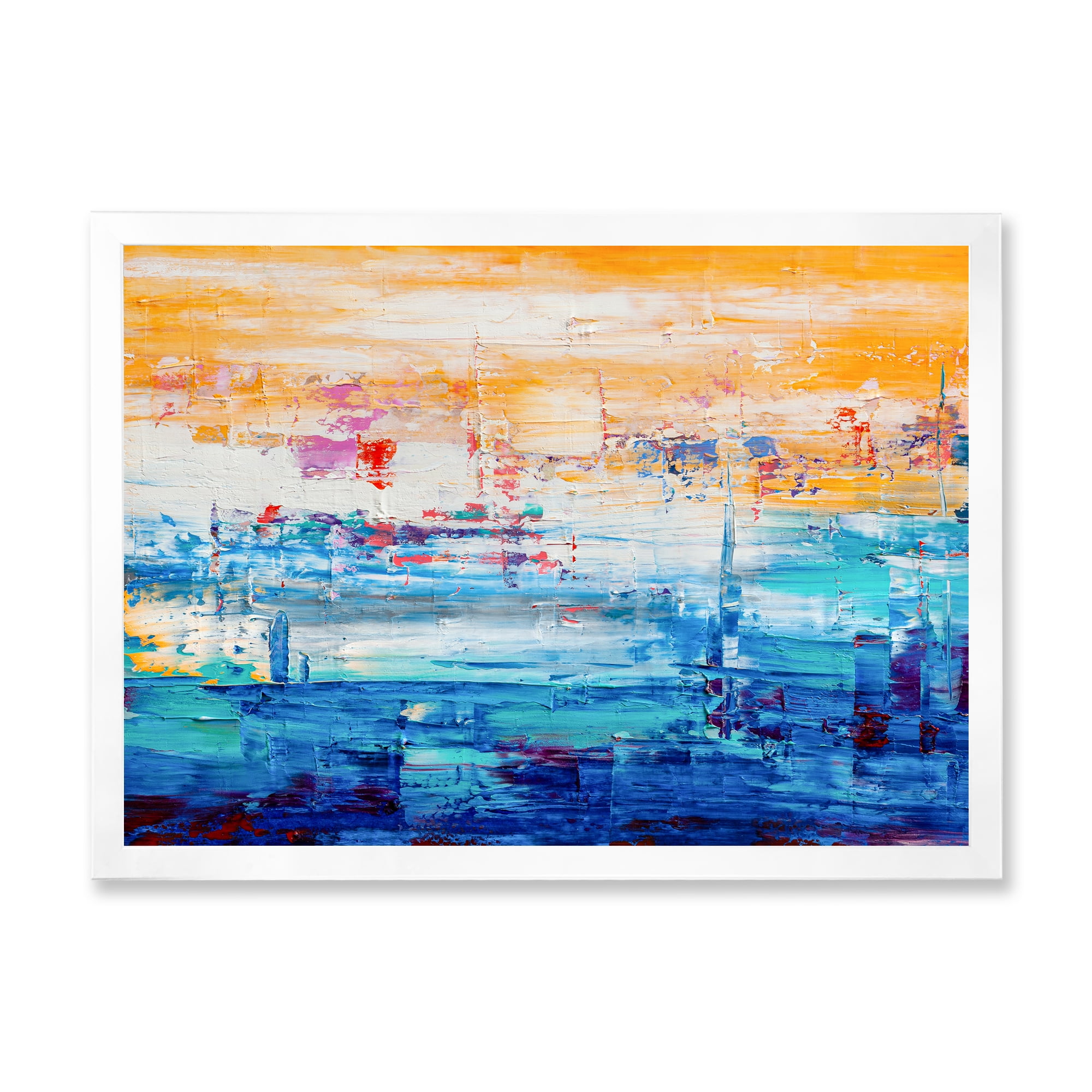 Designart 'Blue Meet Orange Abstract' Modern Framed Art Print