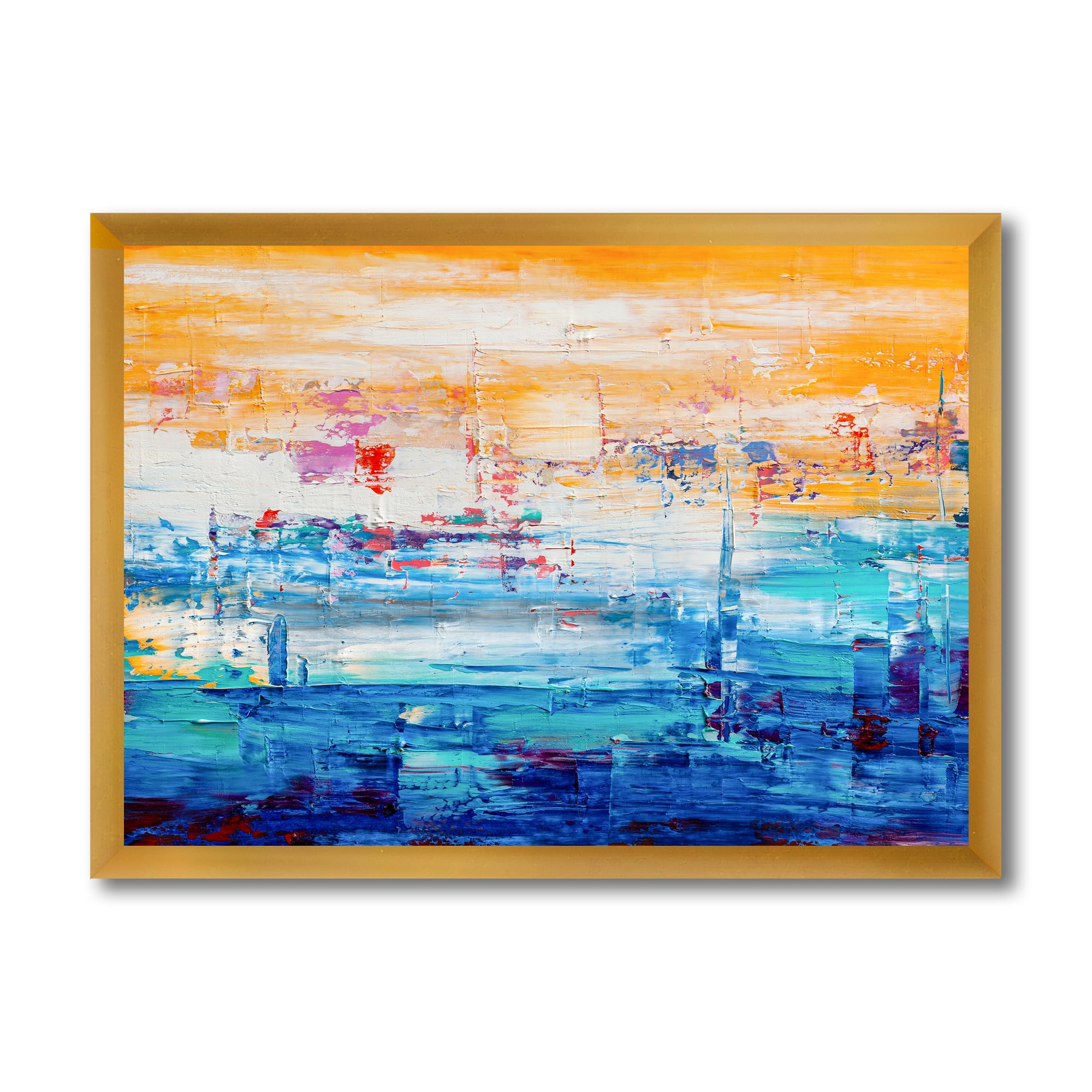 Designart 'Blue Meet Orange Abstract' Modern Framed Art Print