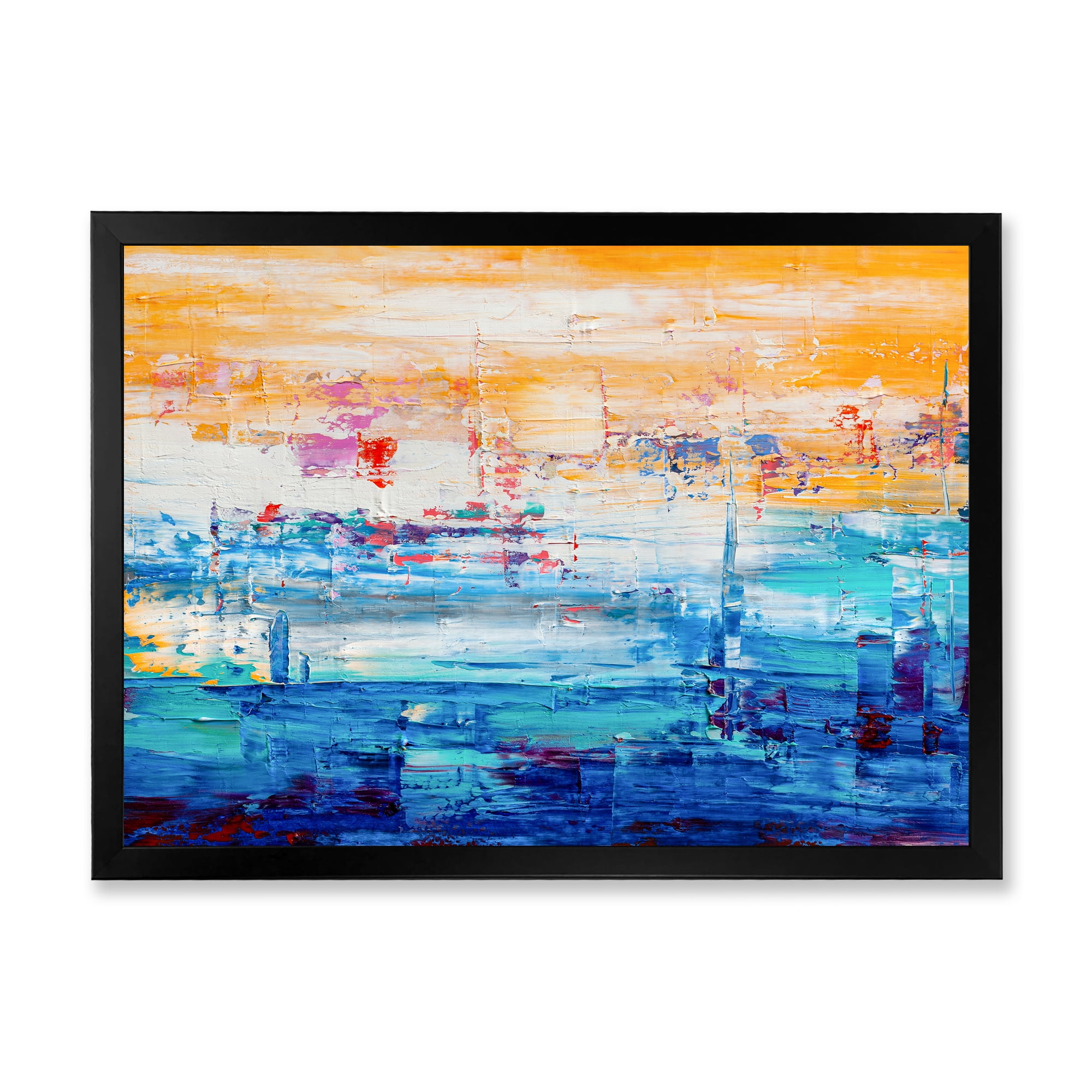 Designart 'Blue Meet Orange Abstract' Modern Framed Art Print