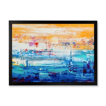 Designart 'Blue Meet Orange Abstract' Modern Framed Art Print
