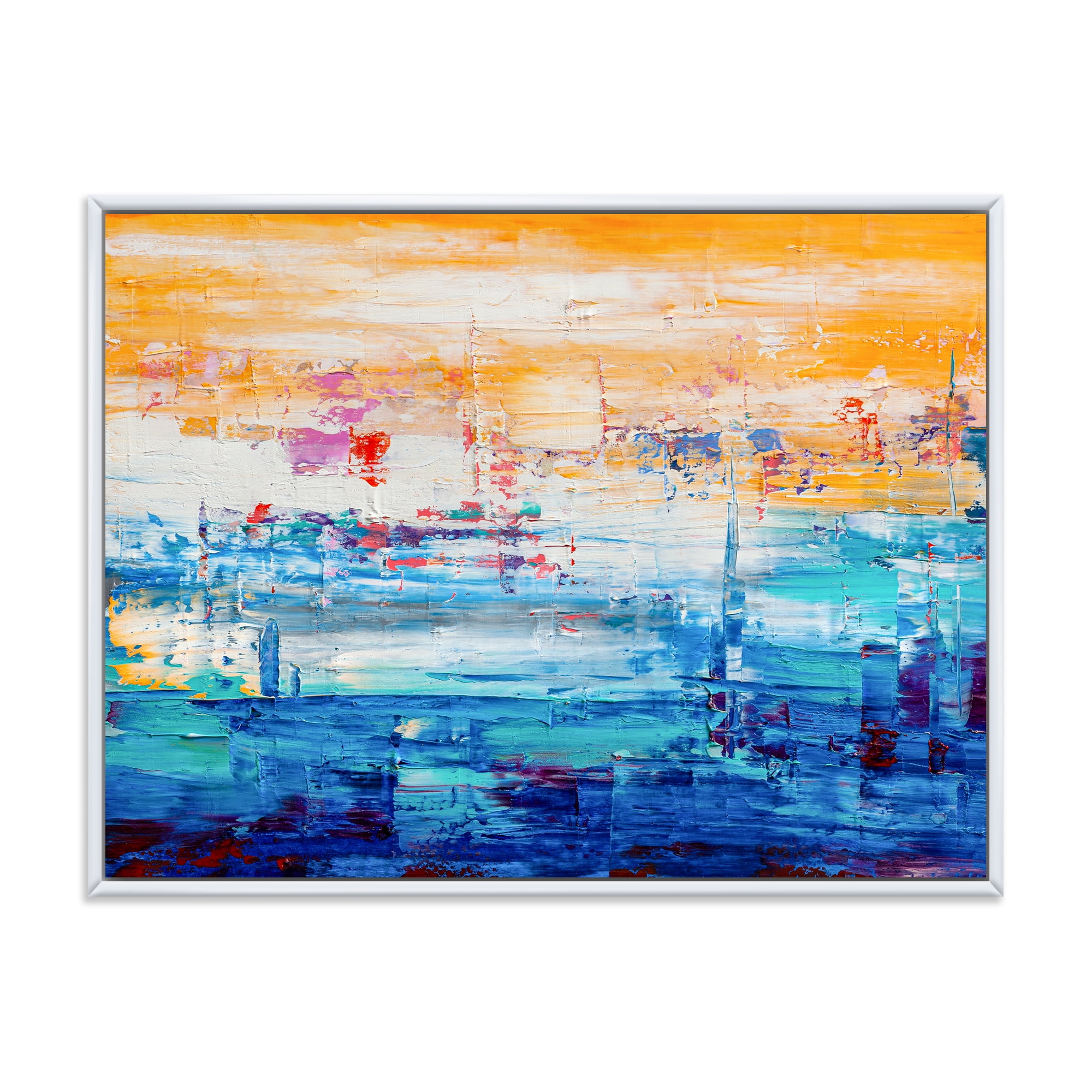 Designart 'Blue Meet Orange Abstract' Modern Framed Canvas Wall Art Print
