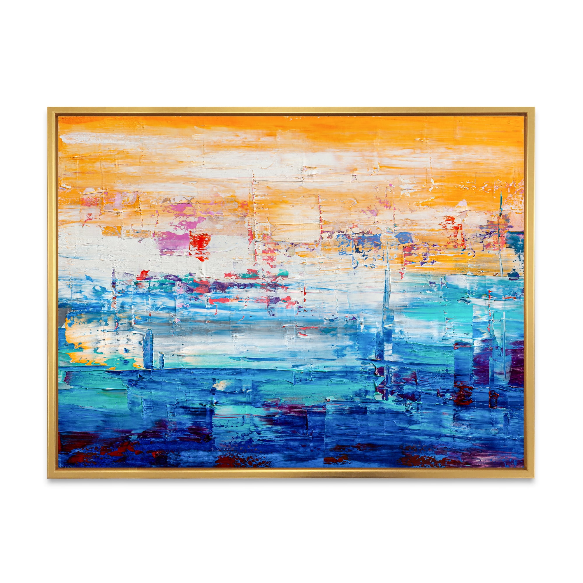 Designart 'Blue Meet Orange Abstract' Modern Framed Canvas Wall Art Print