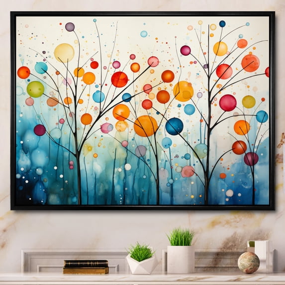 Designart "Blue Mid Century Retro Reflections" Mid-century Floater Framed Canvas Art Print