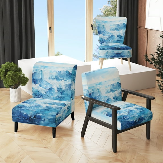 Designart "Blue Minimalism Coastal Wave" Upholstered Nautical & Coastal Accent Chair and Landscapes Arm Chair - Multiple Color & Pattern
