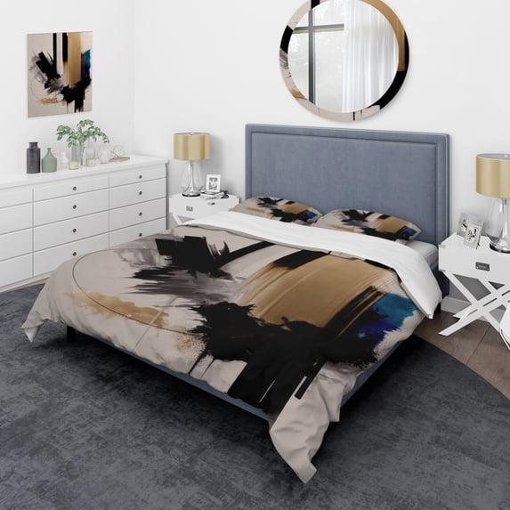 Designart "Blue Minimalist Expression III" Modern Bedding Covert Set - Abstract Minimalism Blue Abstract Bed Set With 2 Shams