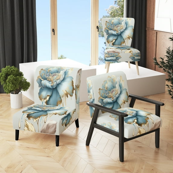Designart "Blue Modern Floral Pattern" Upholstered Traditional Accent Chair and Floral & Botanical Arm Chair - Multiple Color & Pattern
