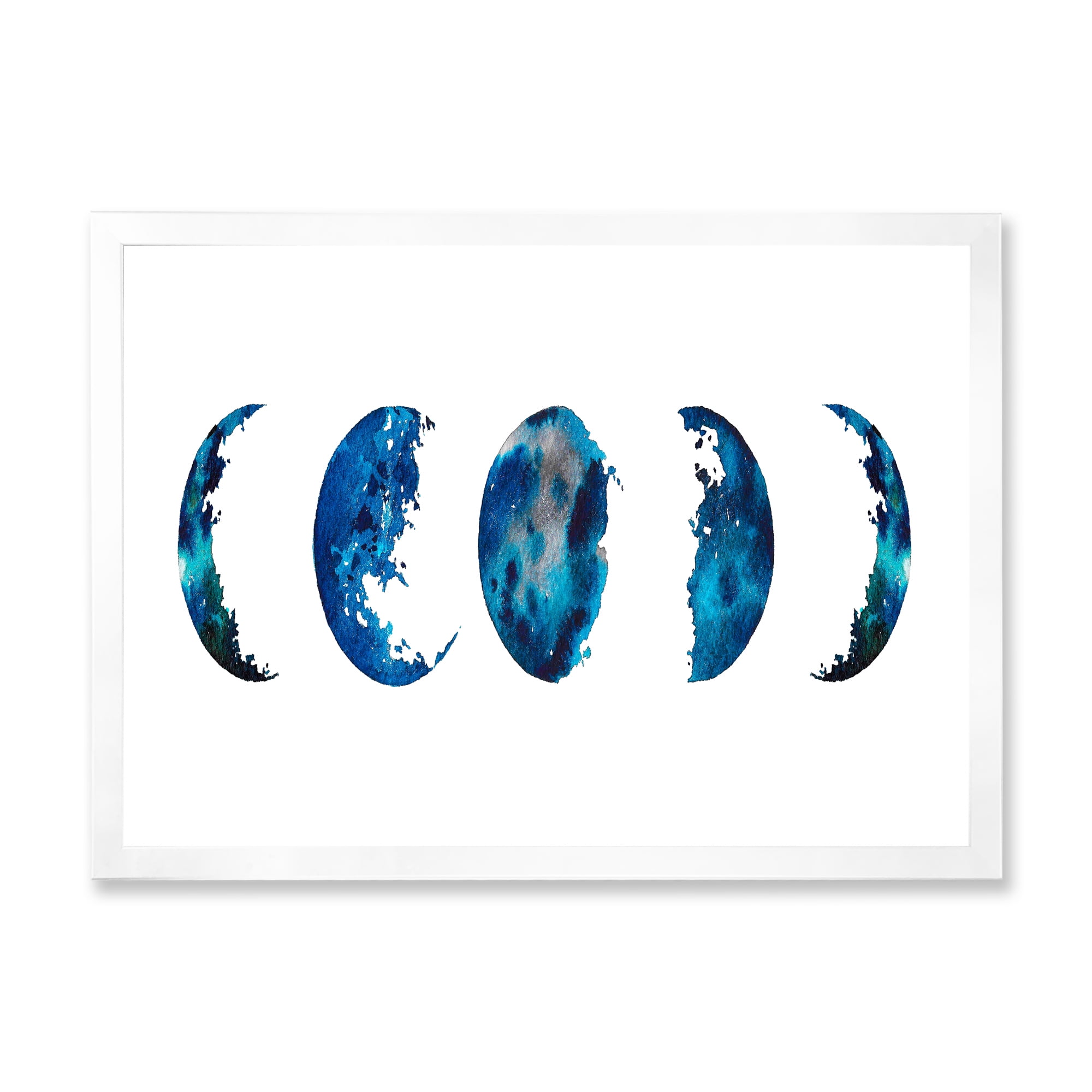Designart 'Blue Moon Different Phases' Bohemian & Eclectic Framed Art Print