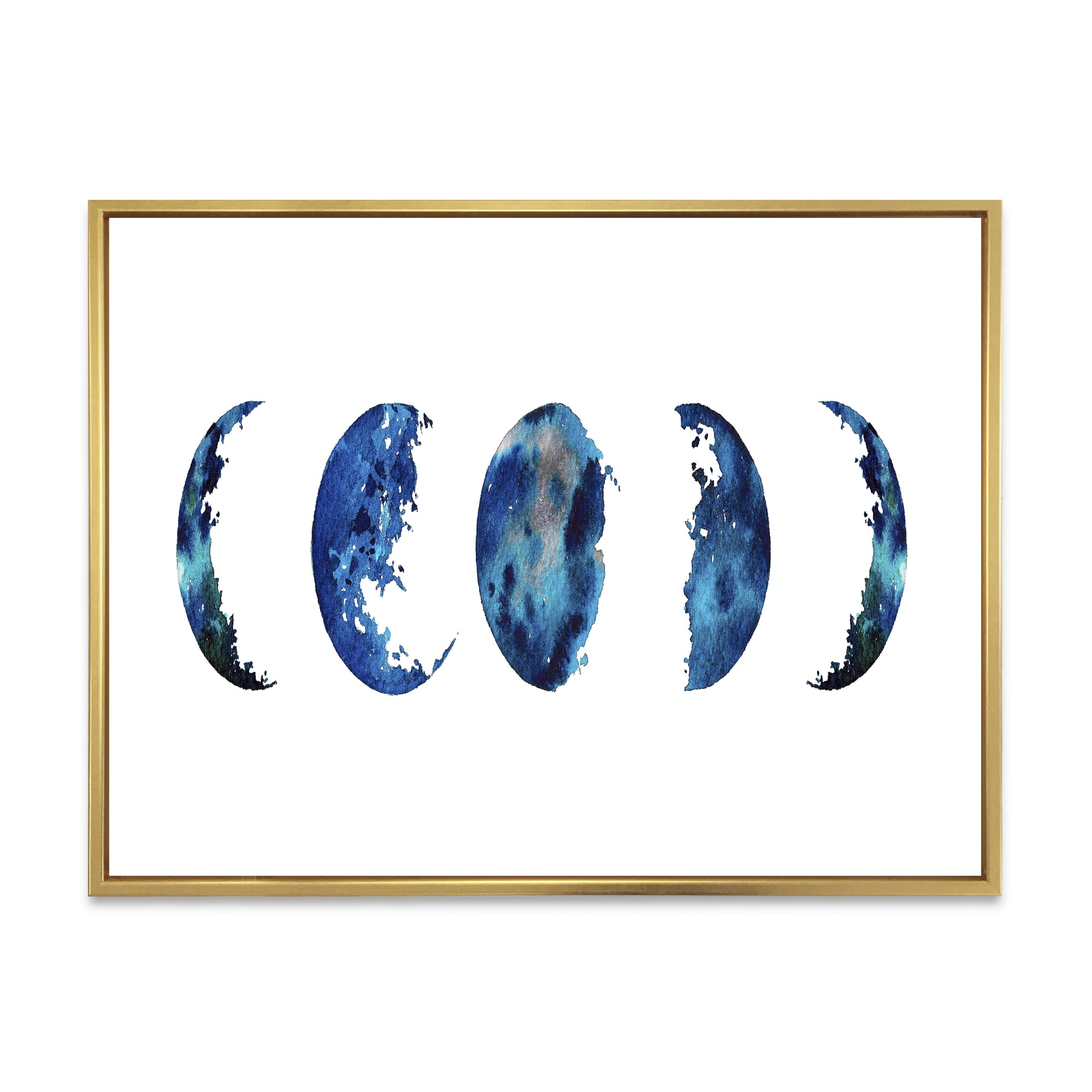 Designart 'Blue Moon Different Phases' Bohemian & Eclectic Framed Canvas Wall Art Print