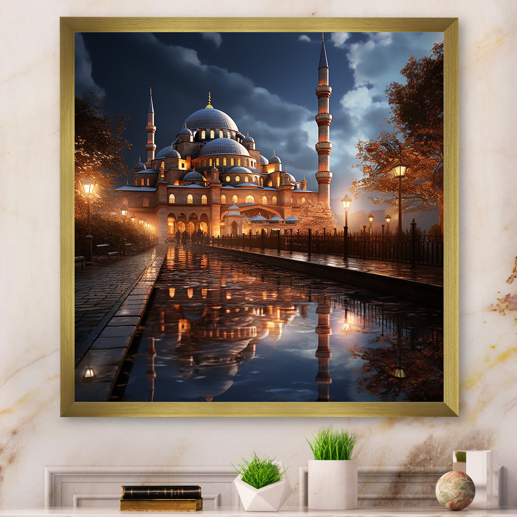 Designart "Blue Mosque of Turkey in Moonlight" Spiritual Framed Wall