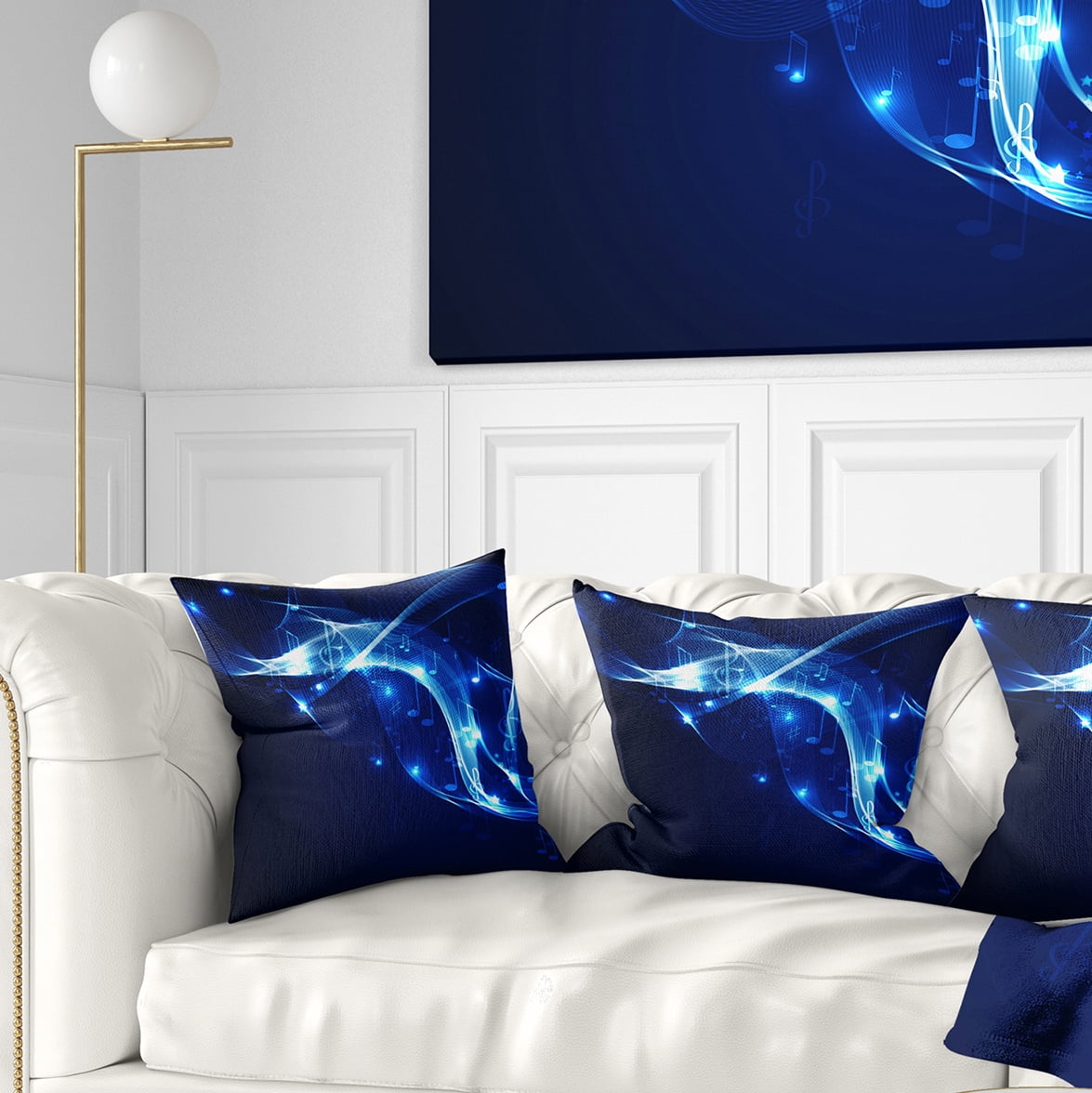 Designart Blue Musical Background - Abstract Throw Pillow - 18x18