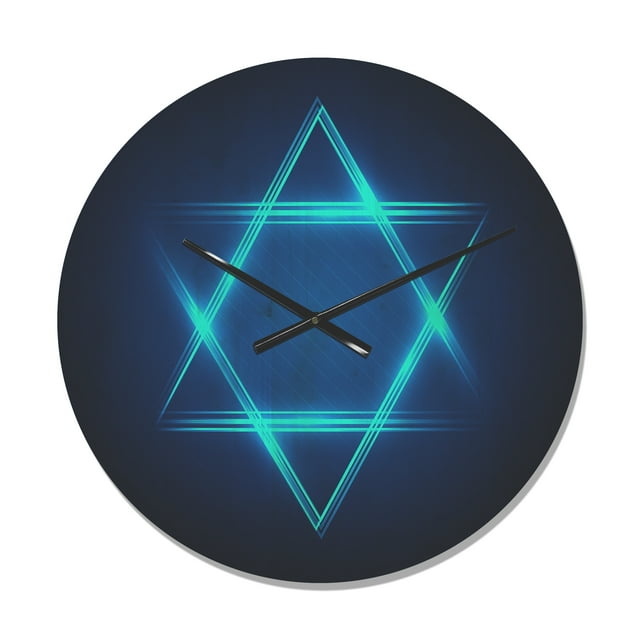 Designart 'Blue Neon Star of David' Modern Wood Wall Clock