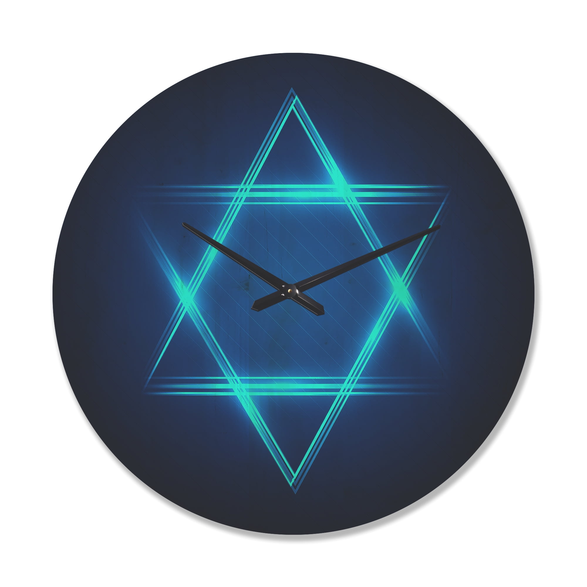 Designart 'Blue Neon Star of David' Modern Wood Wall Clock