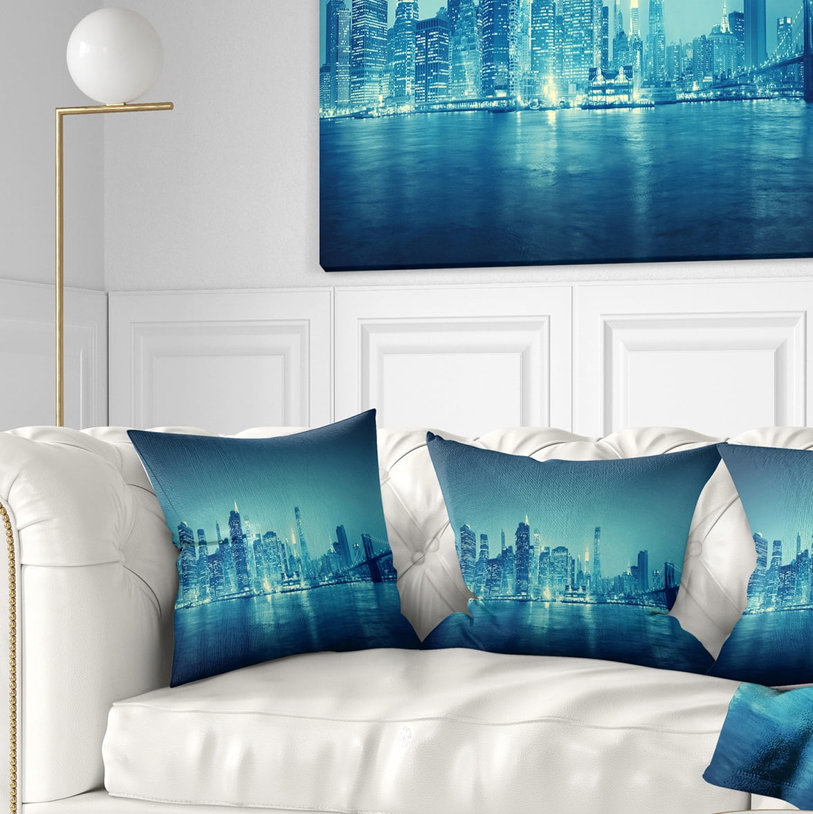 Designart Blue New York at Night - Cityscape Digital Throw Pillow - 18x18