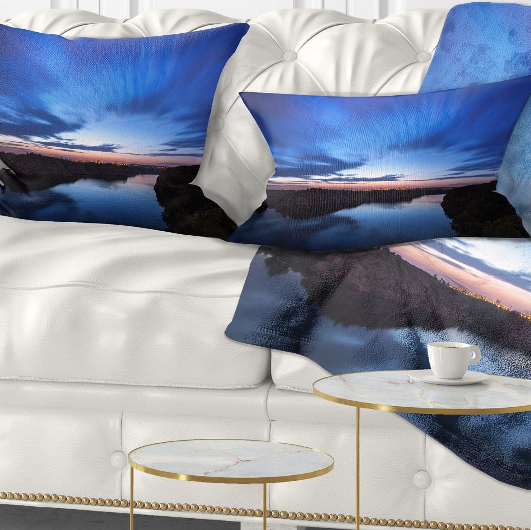 Designart Blue Night Sky with River - Landscape Photo Throw Pillow - 12x20