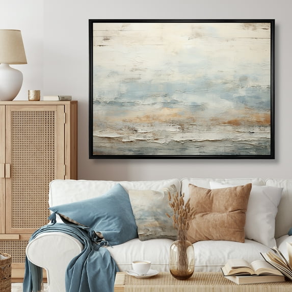 Designart "Blue Ocean Storm In Beige" Abstract Shapes Floater Framed Canvas Prints