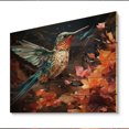 thumbnail image 1 of Designart "Blue Orange Hummingbird Enchanting Hum Geometric II" Animals Print on Natural Pine Wood, 1 of 5