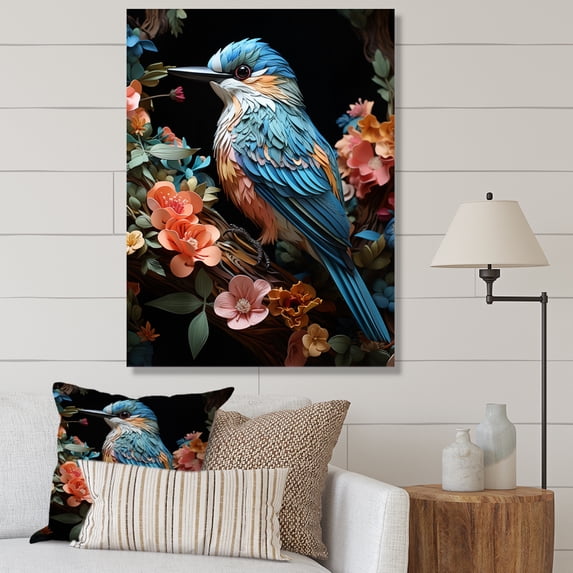 Designart "Blue Orange Hummingbird Enchanting Hum Pastoral" Animals Wall Decor
