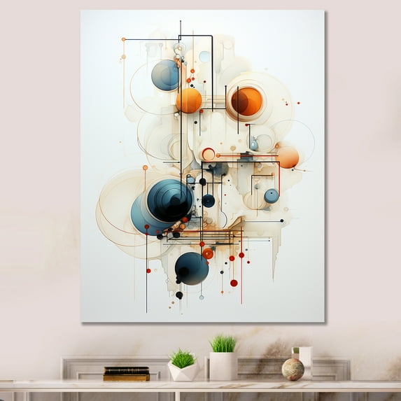 Designart "Blue Orange Line Art Conceptual Symbolism" Abstract Wall Art Living Room