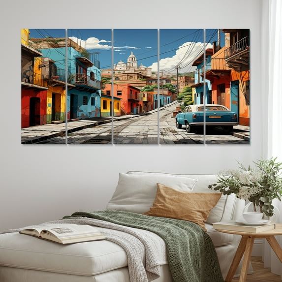 Designart "Blue Orange Mexico City" Cityscapes Art Living Room Set