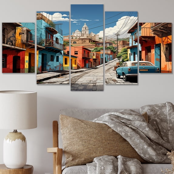 Designart "Blue Orange Mexico City" Cityscapes Art Living Room Set