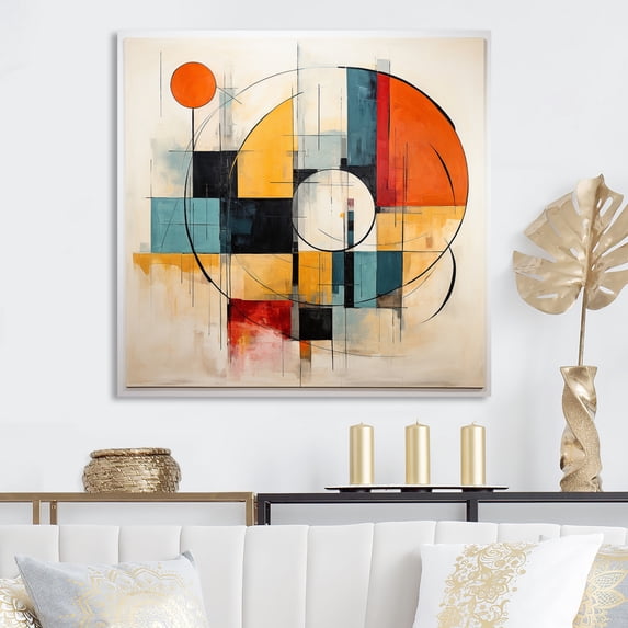 Designart "Blue Orange Mid Century Geometric composition II" Mid-century Wall Art Living Room
